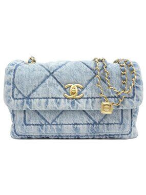 Chanel Bag Chain Shoulder Maxi Washed Denim As5734 Random Leather